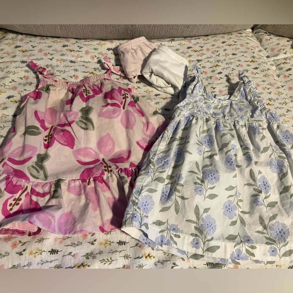 🩷4 piece lot🩵Carter's Floral Baby Outfits in Blue and Pink with Diaper Covers 3M